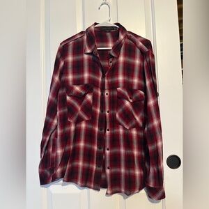 Sanctuary Burgundy Plaid Boyfriend Button-Up Shirt Size Large